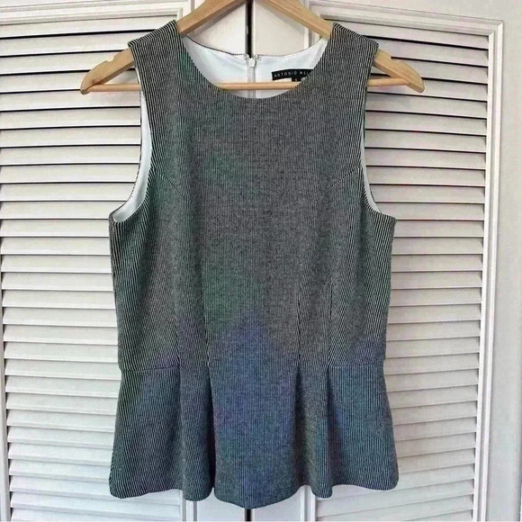 Antonio Melani Anthropologie black sleeveless top small stripe fitted flare work - Picture 2 of 12